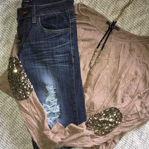 Ripped Distressed Dark Wash Skinny Blue Jeans